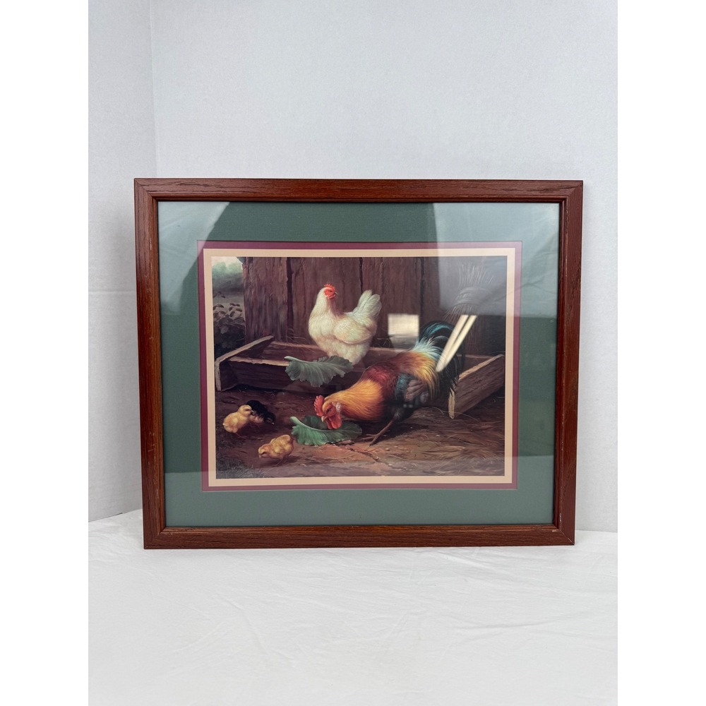 Vintage Home‎ Interiors Rooster Hen Chicks Print Farmhouse Country Cottage Chic